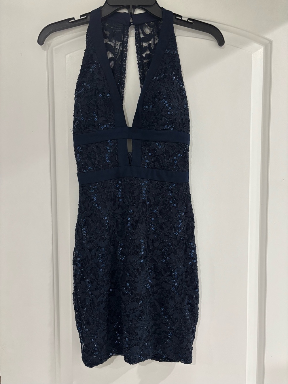 B Darlin Navy Sequin Halter Mini Dress
